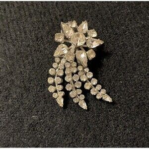 Vintage Brooch Clear Rhinestones Shooting Star Flower Burst Pin Silver Tone